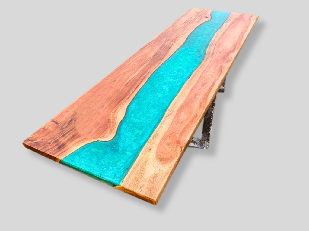 Custom Poplar Wood Blue River Epoxy Table Top for Dining Room Interior Exclusive Furniture 